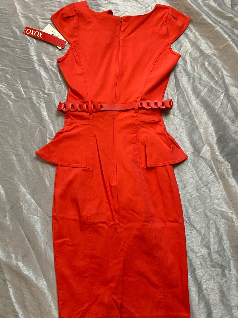XOXO Red Peplum Belted Midi Dress